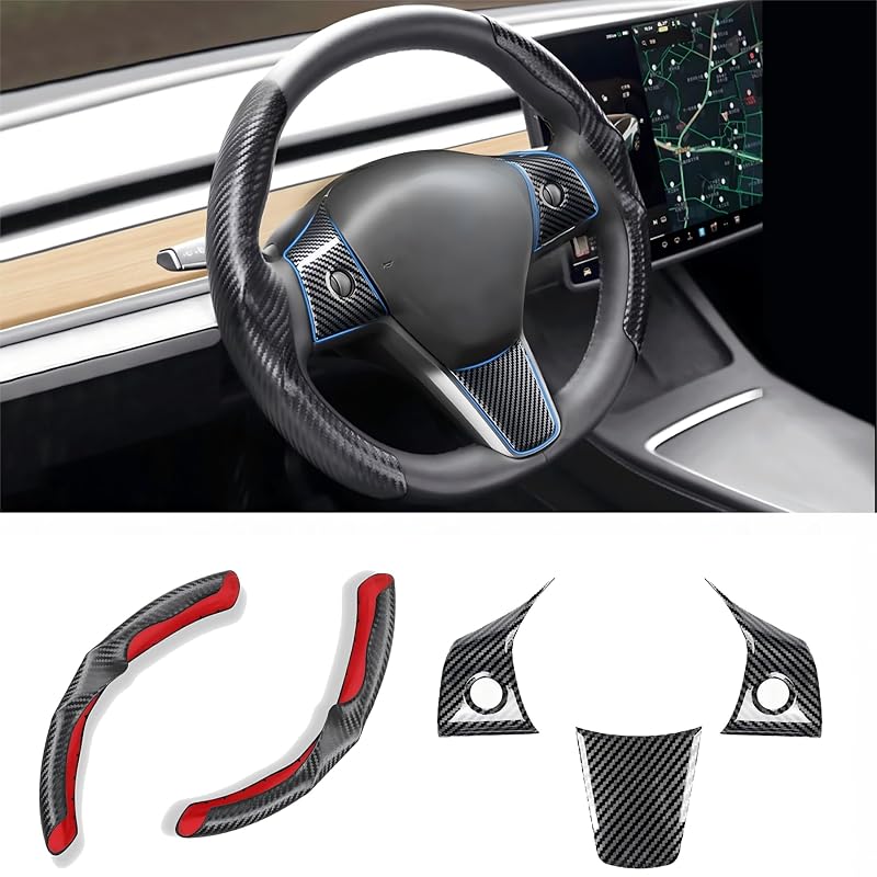 Capa para volante em fibra de carbono para Tesla Model 3 e Model Y preta M3/MY-Black 5pcs, conjunto com 5 peças