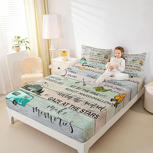 Vista 5 de Erosebridal Juego de sábanas de reglas de campamento, decoración de campamento para cámper, juego de sábanas de cabaña de cabaña, juego de sábanas