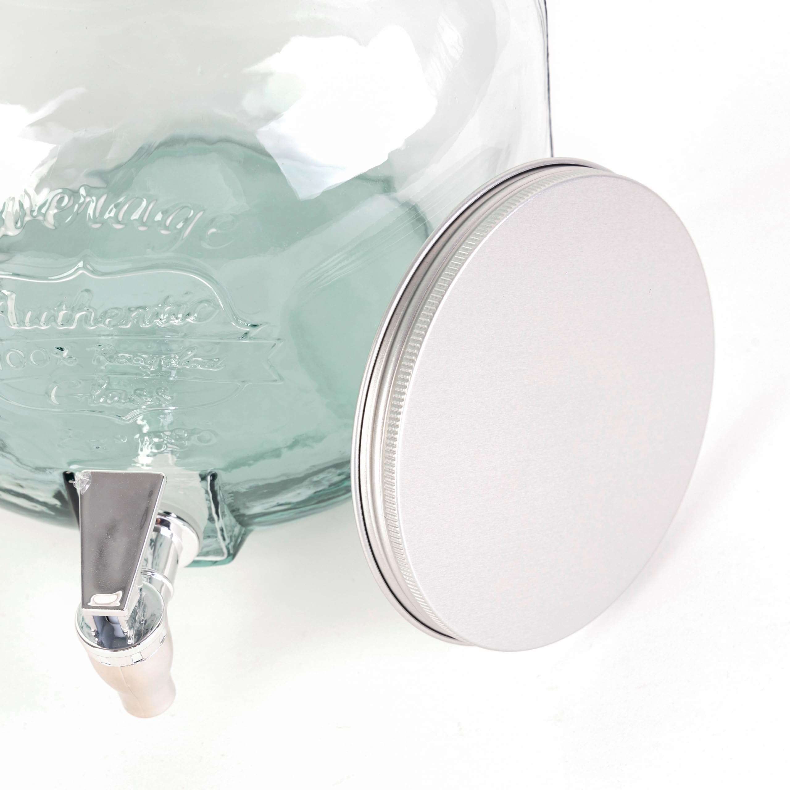 Dispensador de bebidas con soporte, vasos y pajitas. Jarra agua cristal 100% reciclado con grifo. Recipiente de vidrio reciclado, base de madera y vasos+pajitas. Mojito vino sangria (6 LITROS)