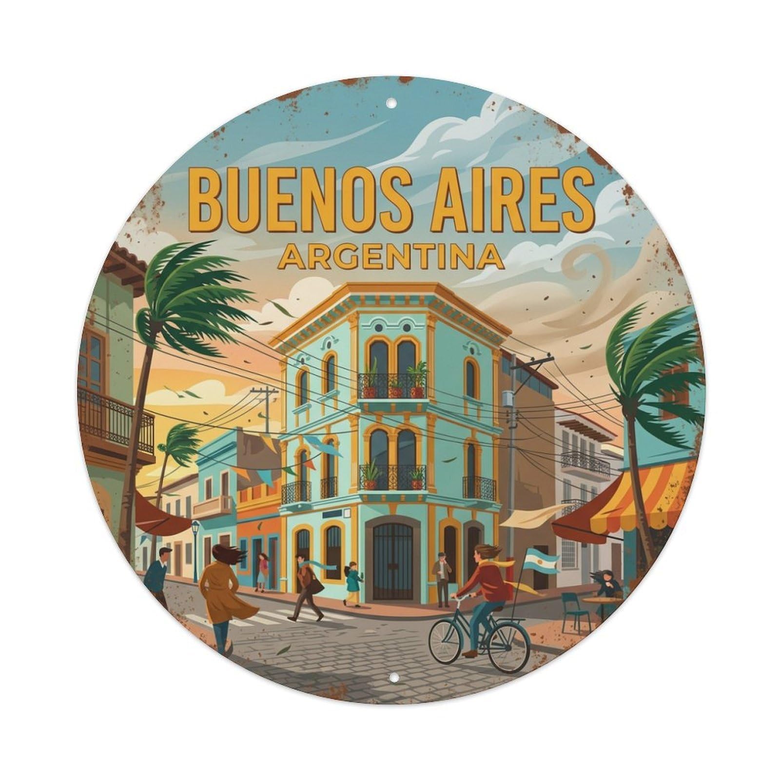 Vintage Travel Buenos Aires Argentina Windy Metal Tin Sign