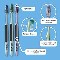 Vista 2 de Reach Cepillo de dientes de diseño avanzado con tapa de cepillo de dientes, cuello en ángulo, cerdas suaves de dos niveles, mango contorneado