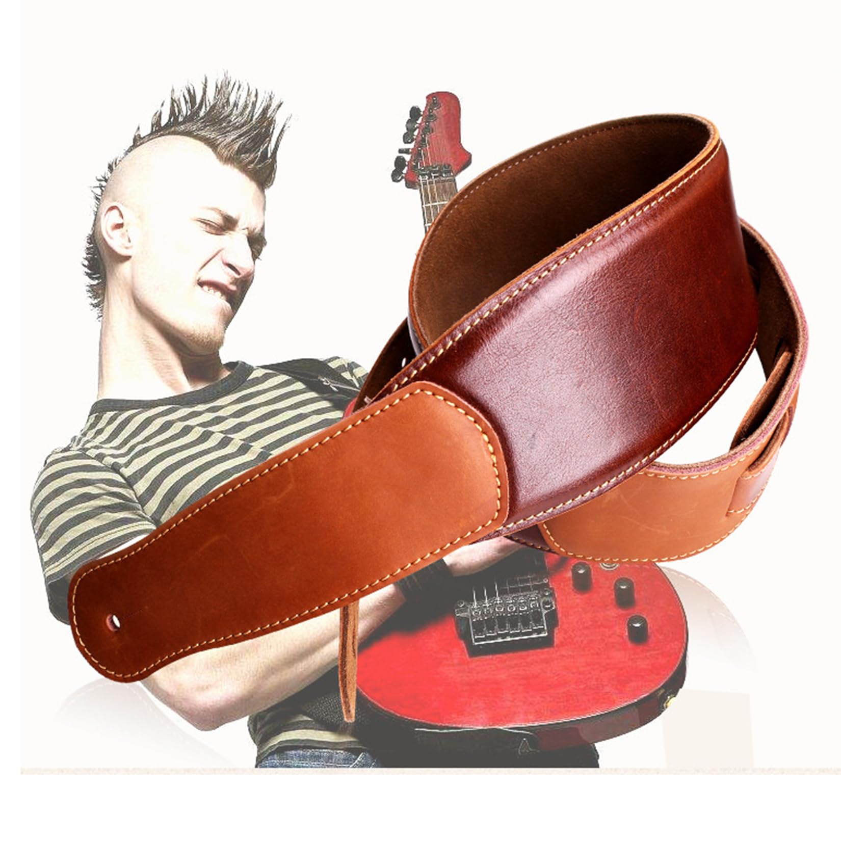Correa de Guitarra de Cuero, Longitud Ajustable de 41" a 51" Correas de Guitarra de Cuero,Antideslizante,Clásico,Correa de Bajo Eléctrico Acústico - Accesorios para Guitarras