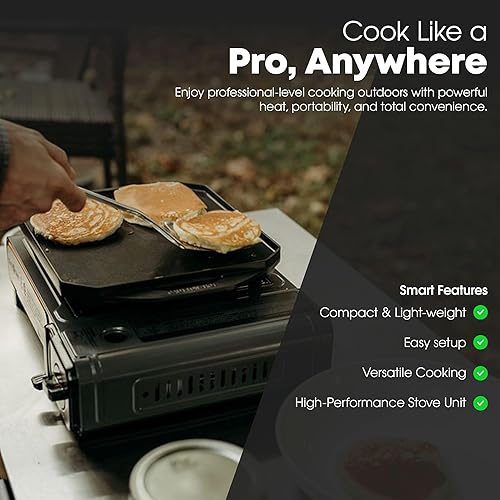 Miniatura 6 de GasOne GS-1000G-KIT Estufa de gas butano con plancha plana incluida  Parrilla de butano para cocinar para camping, cocina  Aluminio fundido a