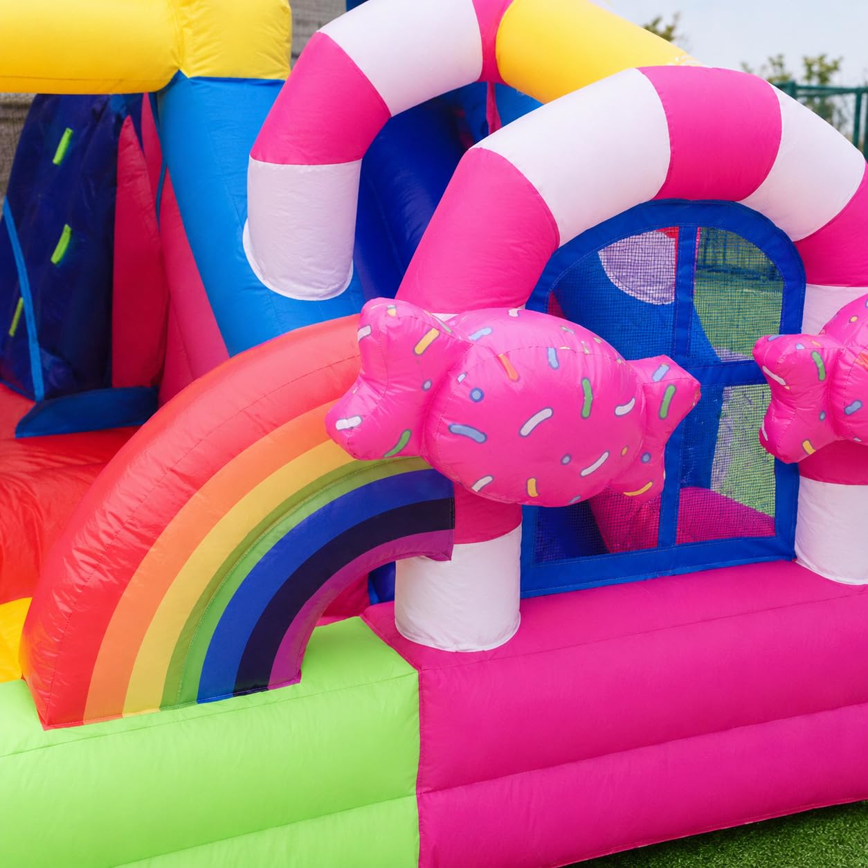Castello Gonfiabile per Bambini con Scivolo, Gonfiabile per Bambini da Esterno, a Tema Caramelle