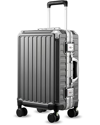 Luggage Sets with Spinner Wheels, 8010S Aluminum Frame Zipperless Polycarbonate Hard Shell Suitcase Sets (ZX-Core, Charcoal Metallic, 2 Piece (20/28))