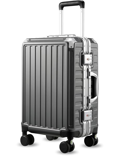 Luggage Sets with Spinner Wheels, 8010S Aluminum Frame Zipperless Polycarbonate Hard Shell Suitcase Sets (ZX-Core, Charcoal Metallic, 2 Piece (20/28))