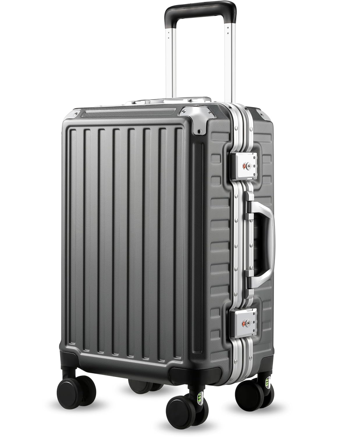 LUGGEXCarry On Luggage with Spinner Wheels, 20 Inch Aluminum Frame Zipperless Polycarbonate Hard Shell Suitcase, Charcoal MetallicGlobal Recycled StandardGlobal Recycled StandardGlobal Recycled Standard