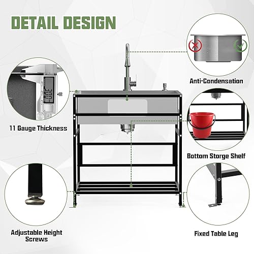 Vista 27 de Fregadero utilitario, fregadero independiente de acero inoxidable de 25 x 18 pulgadas, practicidad con accesorios: grifo de cocina, dispensador