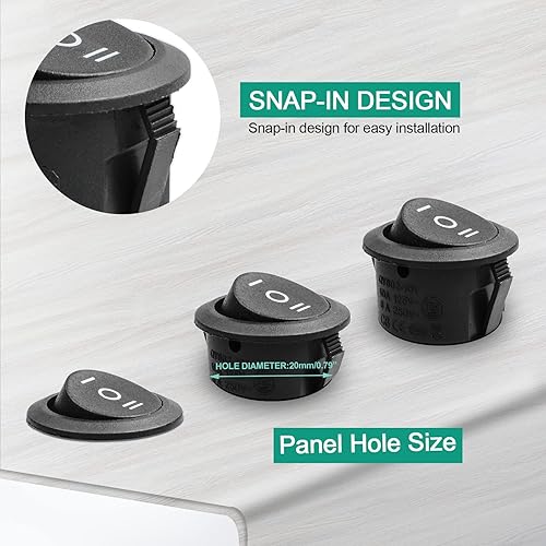 Miniatura 5 de 5 unidades SPDT AC 6A125V 10A250V 3 pines 3 posiciones encendidoapagadoencendido interruptor de palanca basculante para coche y barco KCD1 (azul)