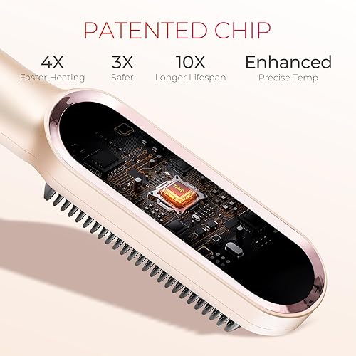 Miniatura 14 de TYMO Ring - Cepillo alisador de cabello con peine integrado, calentamiento rápido de 20 segundos, 5 ajustes de temperatura y antiquemaduras, Rosa