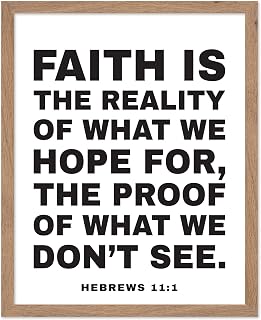 Monem Art Faith Is The Reality Of What We Hope For Poster - White Bible Verse Print - Motivational Wall Art - Positive Saying Art - Bedroom Decor - Inspiring Office Decor, 11x14 Beige Framed