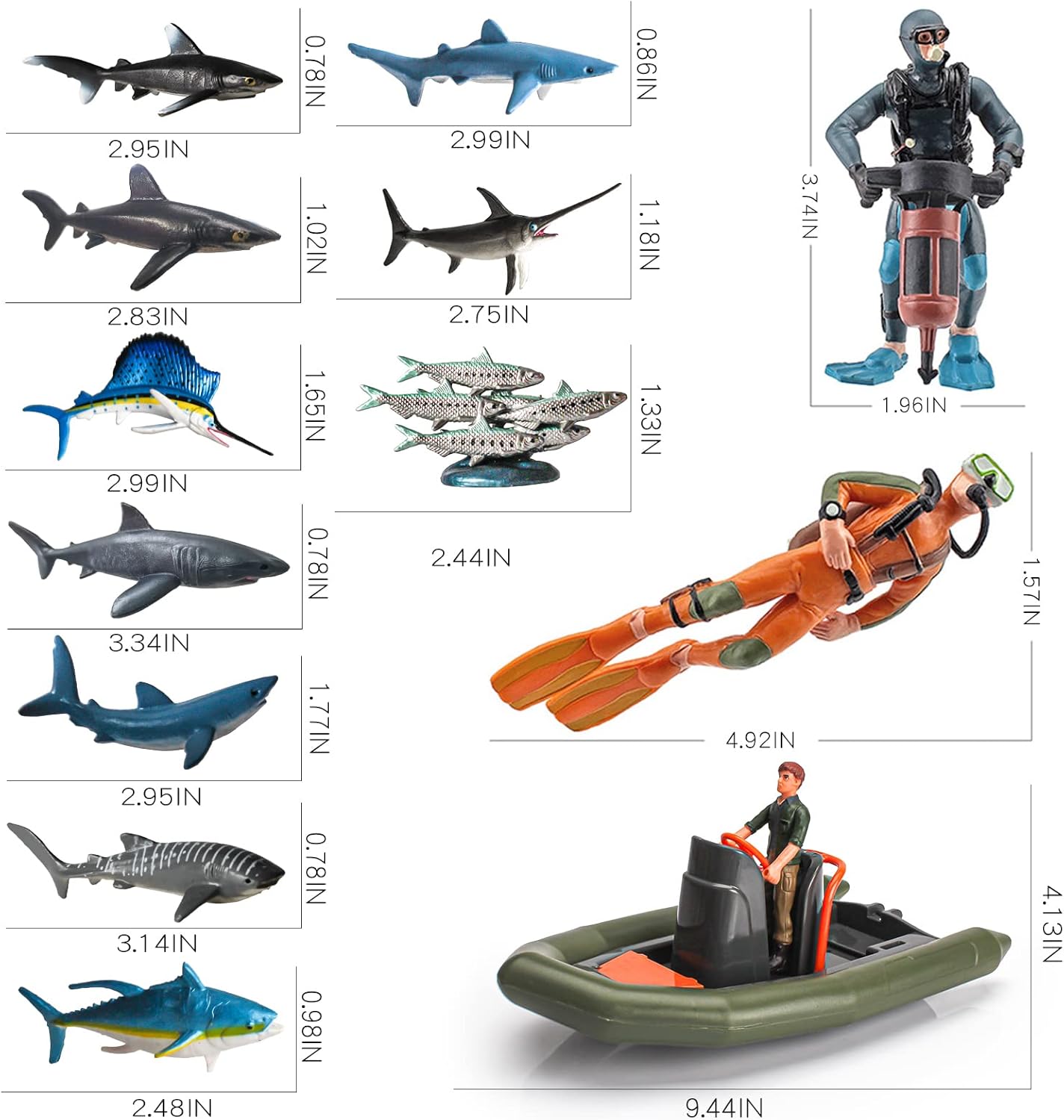 14PCS Mini Shark Bath Submarine Toys Set - Scuba Diver Unable to Wing Up for Kids - Educational Science Sharks Whale Figurines Model