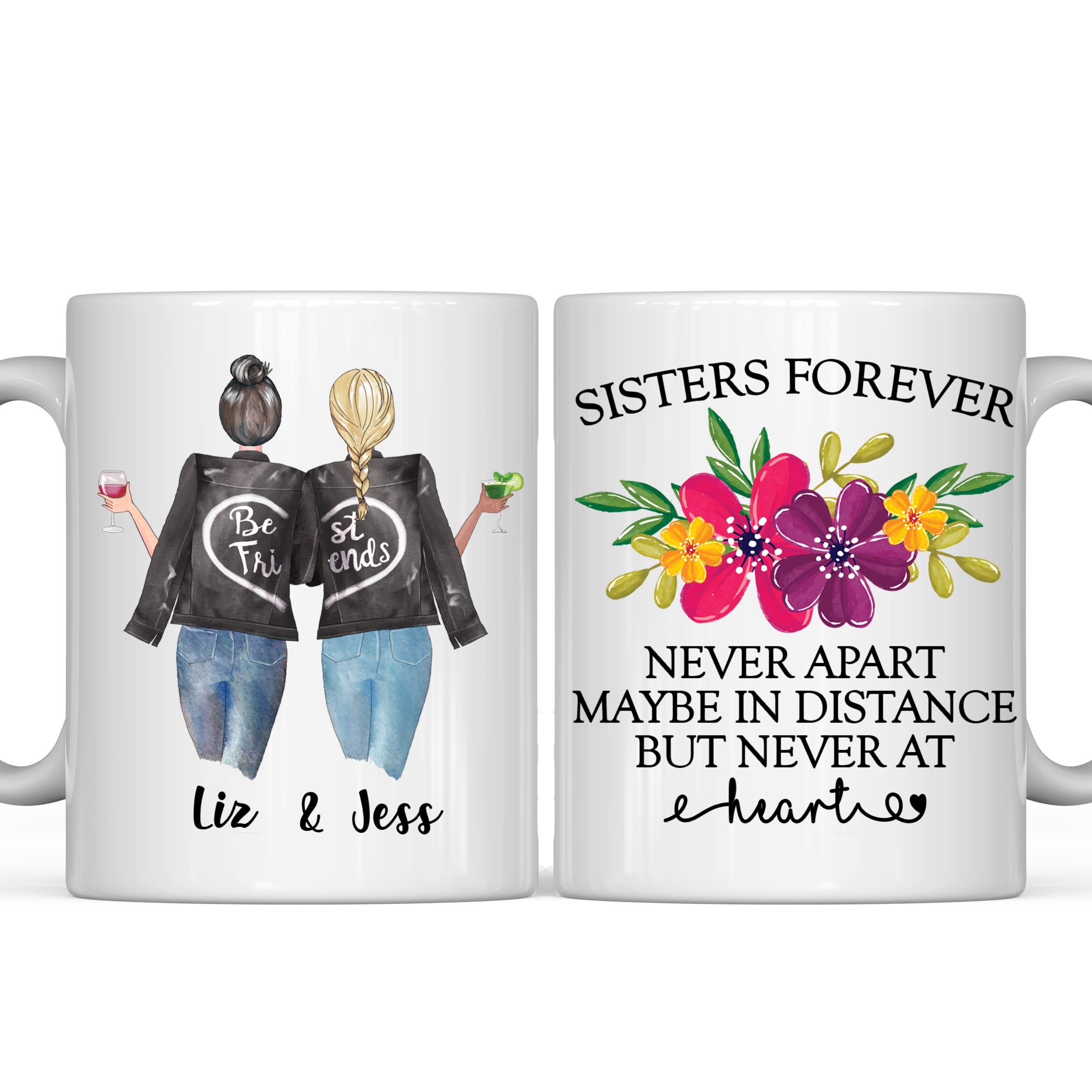 Sisters Forever Personalized Coffee Mug Gift For Siblings (Design 1)