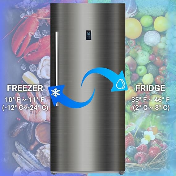 21 cu.ft Upright Freezer, Freezer Upright Frost Free Upright Freezers with LED Display,Stainless Steel Convertible Refrigerator Freezer for Garage,Kitchen Use