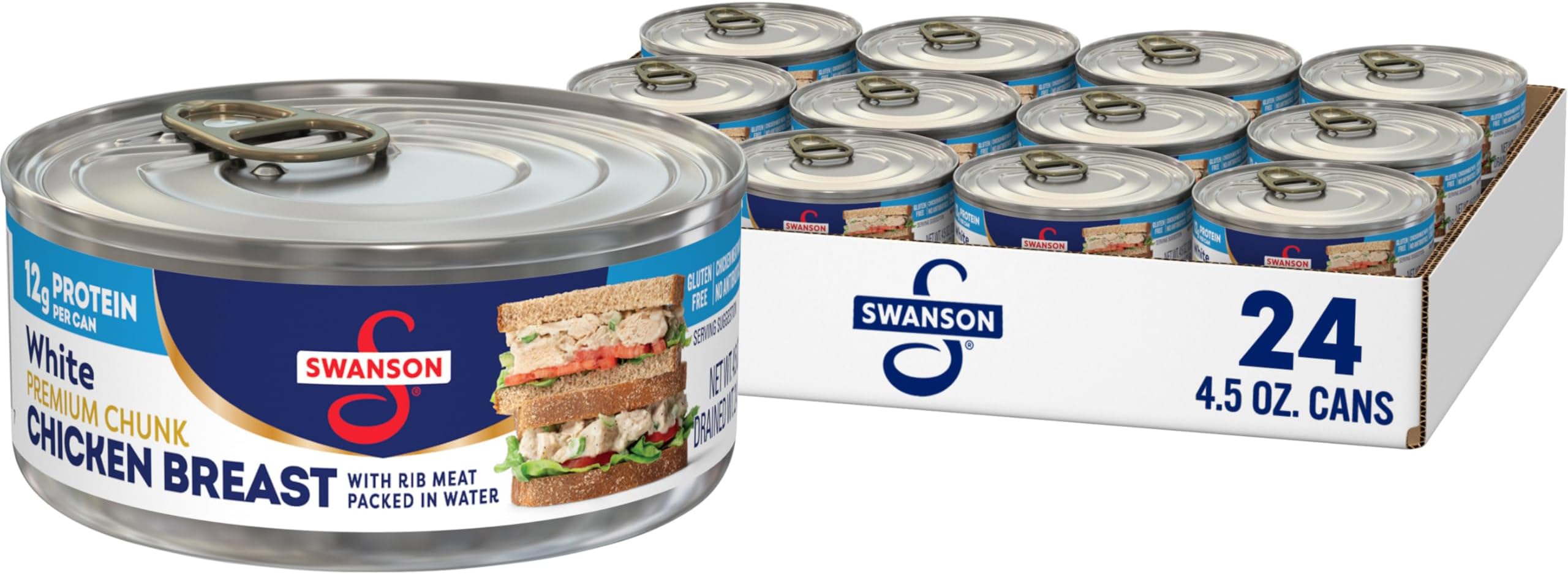 Swanson White Premium Chunk Canned Chicken Breast in Water, Fully Cooked Chicken, 4.5 OZ Can (Case of 24)