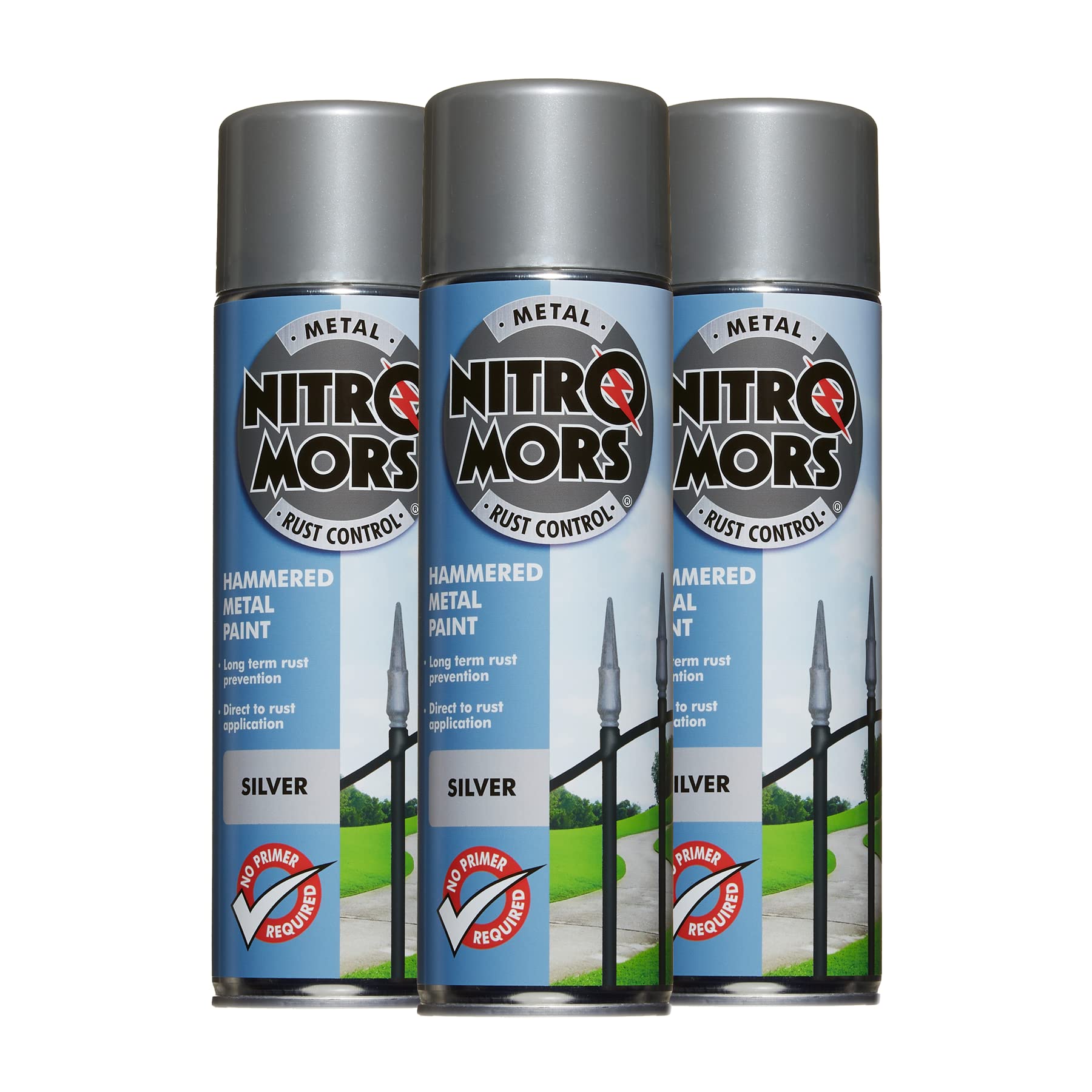 Nitromors Hammered Metal Finish Anti Rust Corrosion Silver Paint Spray 500ml x3