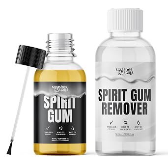 Professional Grade Spirit Gum Adhesive and Remover - SFX Skin Glue Adhesives for Halloween, Cosplay - Vegan Friendly Formulas for Show-Stopping Looks - 30ml and 50ml - Splashes & Spills