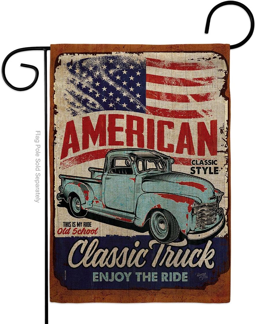Classic Truck Burlap Burlap Garden Flag Interests Vehicle Retro Car Motorcycle Scooter Vintage Hobbies Leisure Small Decorative Gift Yard House Banner Double-Sided Made In USA 13 X 18.5