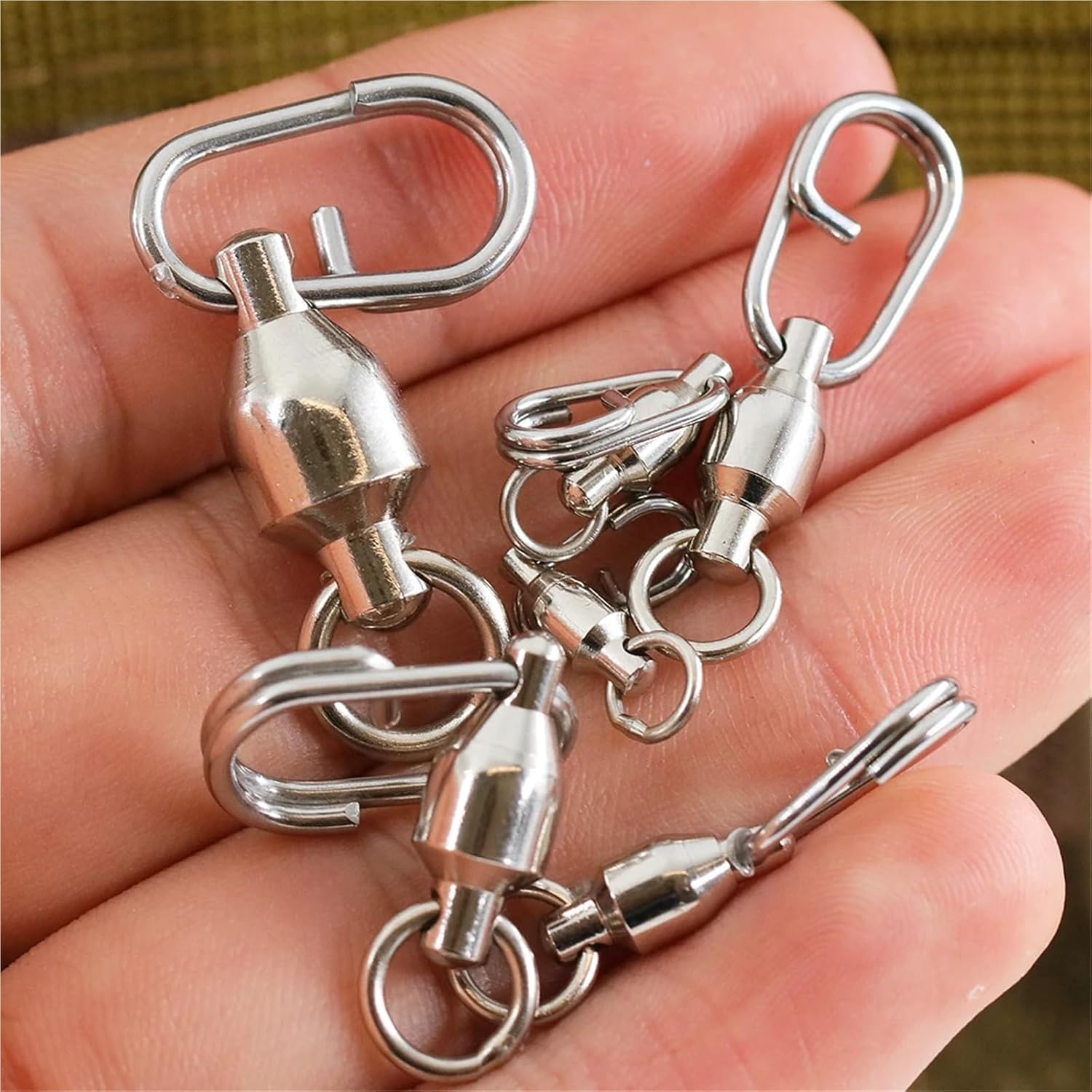 Fishing Snap Swivel Ball Bearing Swivel Clip Heavy Duty Saltwater Swivel with Carabiner Stainless Steel Squid Swivel