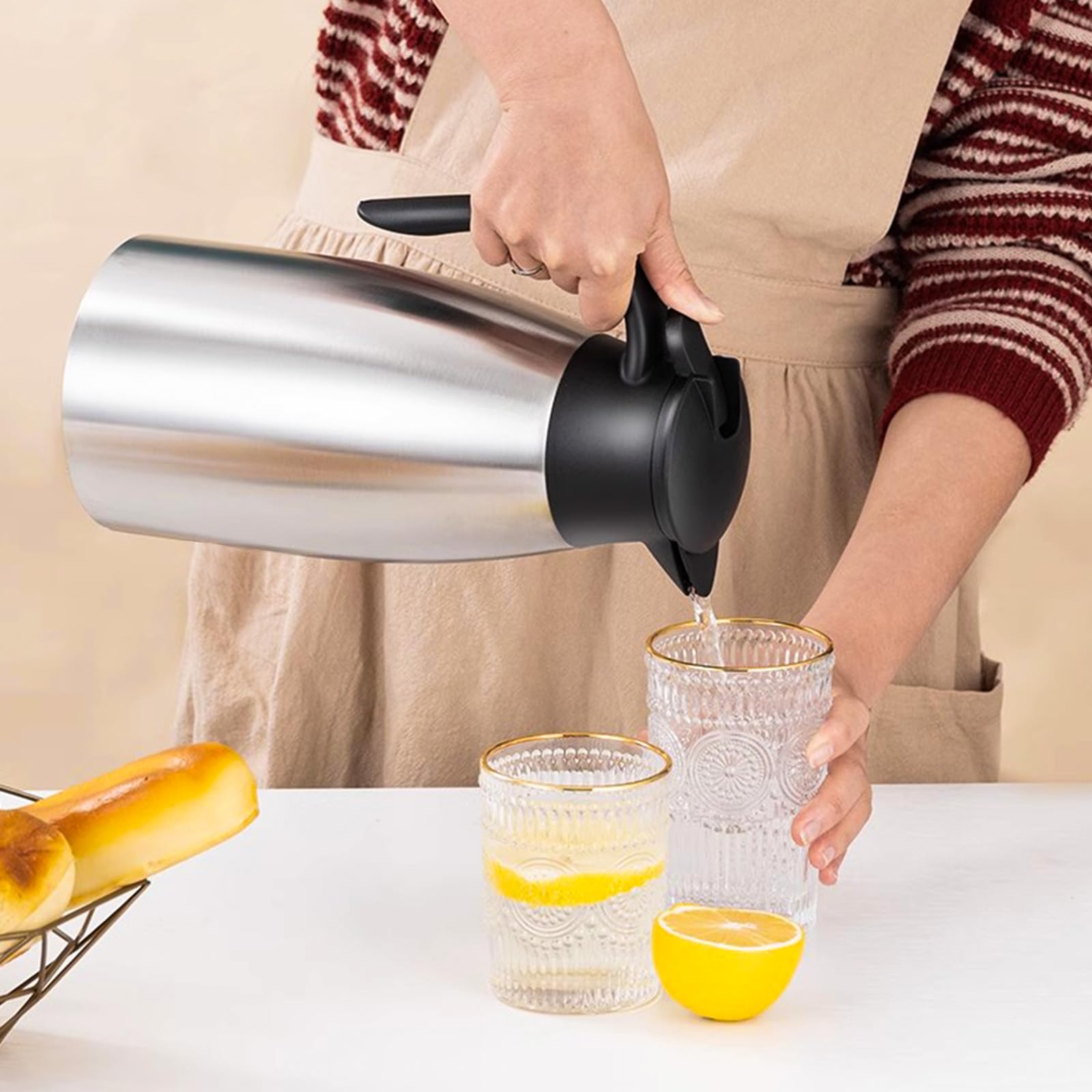 Jarra térmica de café de 68 onzas, jarra de café aislada de acero inoxidable de doble pared al vacío con cepillos, termo de café para mantener el té caliente en casa y la oficina (2 unidades,