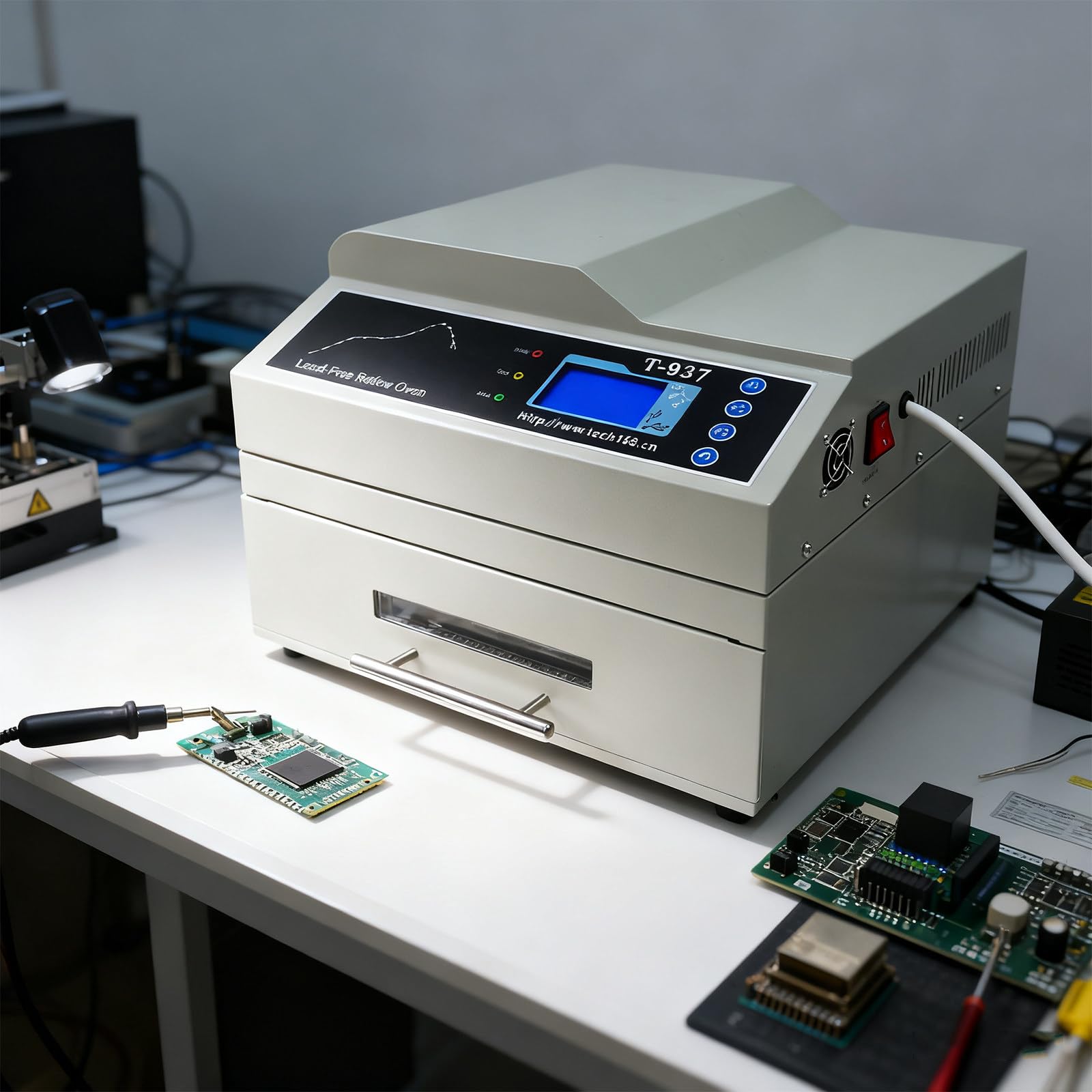 Drawer-Type Reflow Soldering Machine Desktop Reflow Oven, Professional Infrared Heating Hot Air Circulation Welding Machine Perfect for PCB Lead (T937)