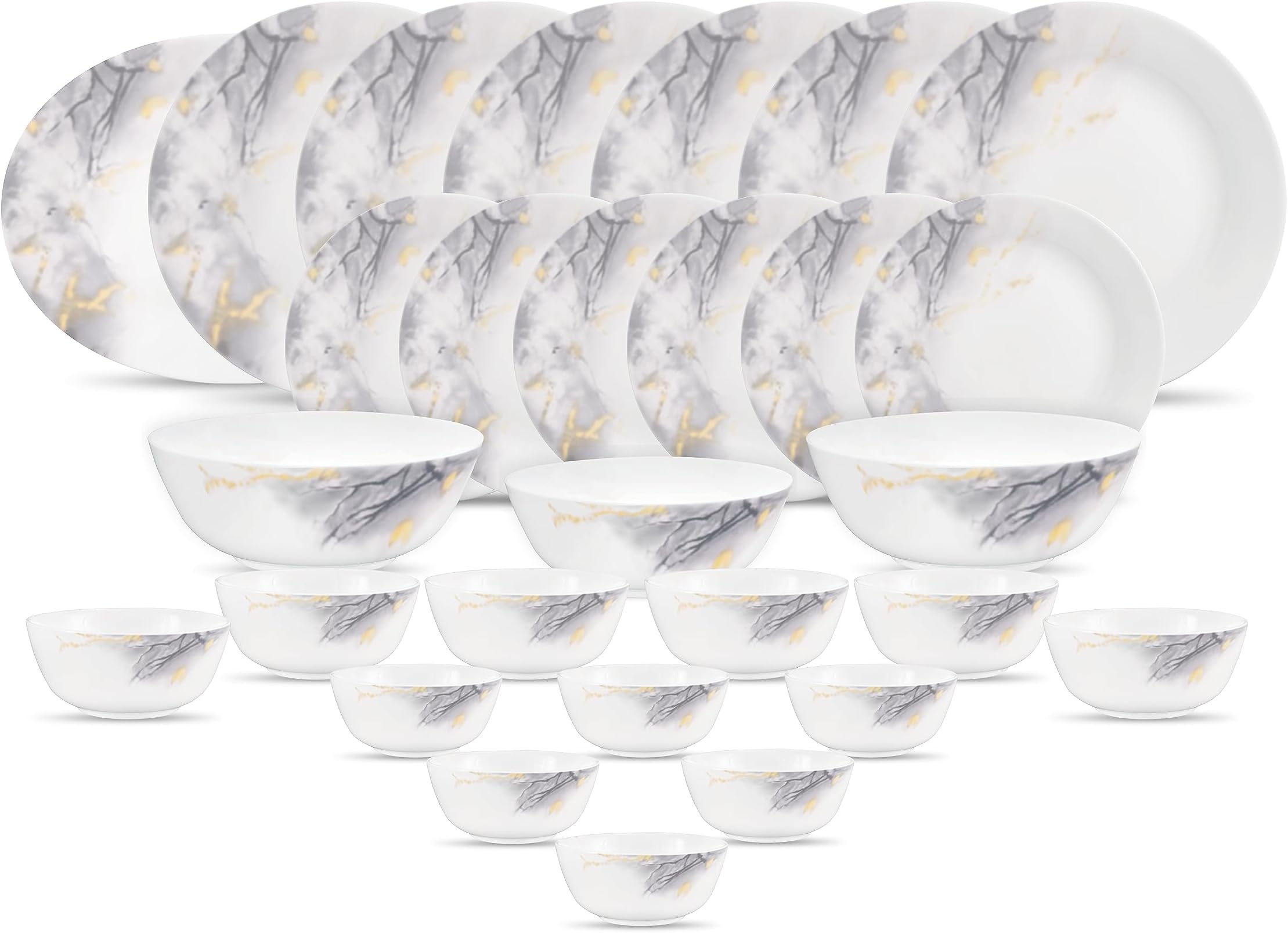 Diva by La Opala, Pearl Collection, Opal Glass Dinner Set 28 pcs, Twilight Clouds, White