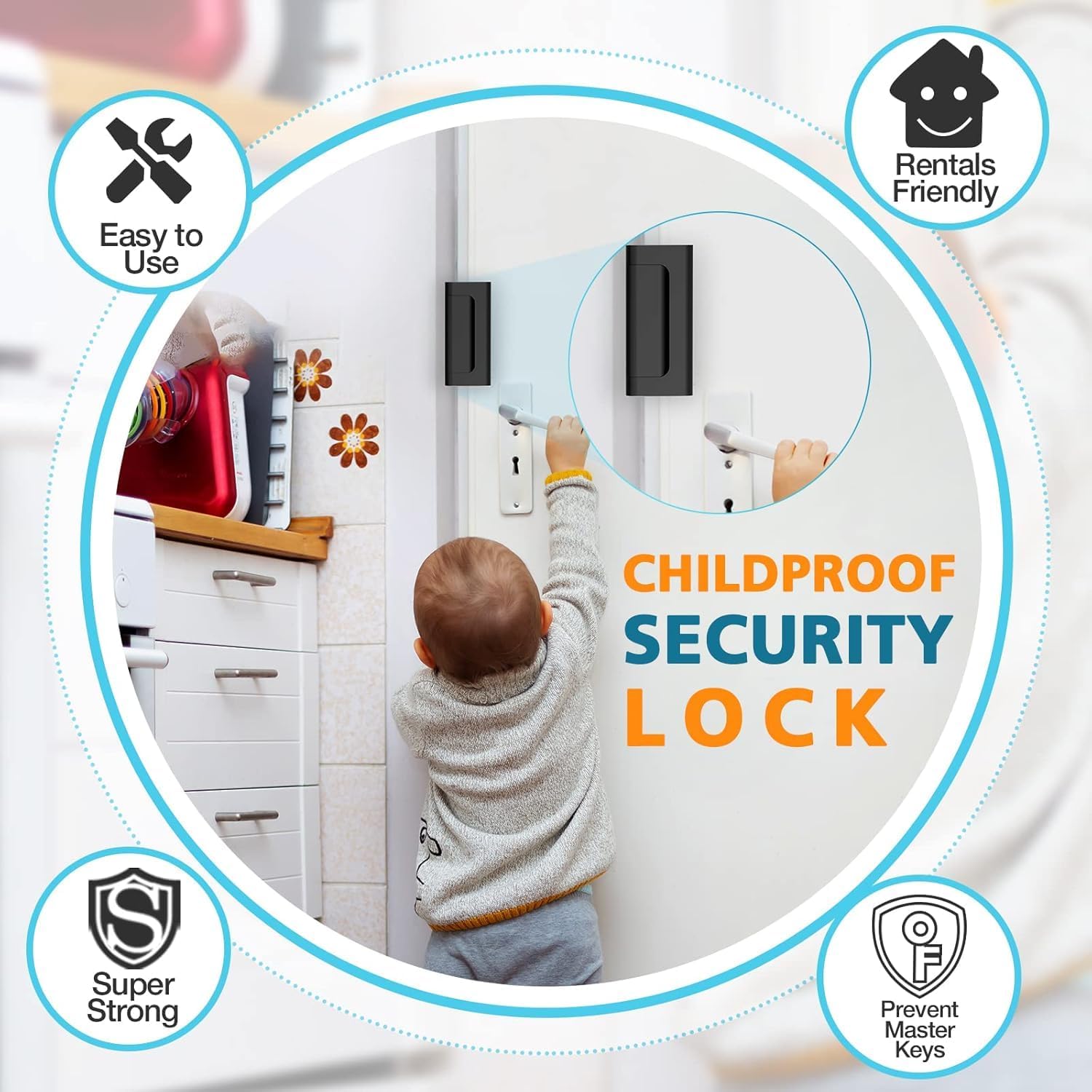 Door Reinforcement Lock for Front Door, Child Proof Top of Door Safety Latch Extra Flip Door Lock Withstand 800 Lbs High Home Security Night Guardian for Inward Swinging Doors Kids Safety Stop Entry