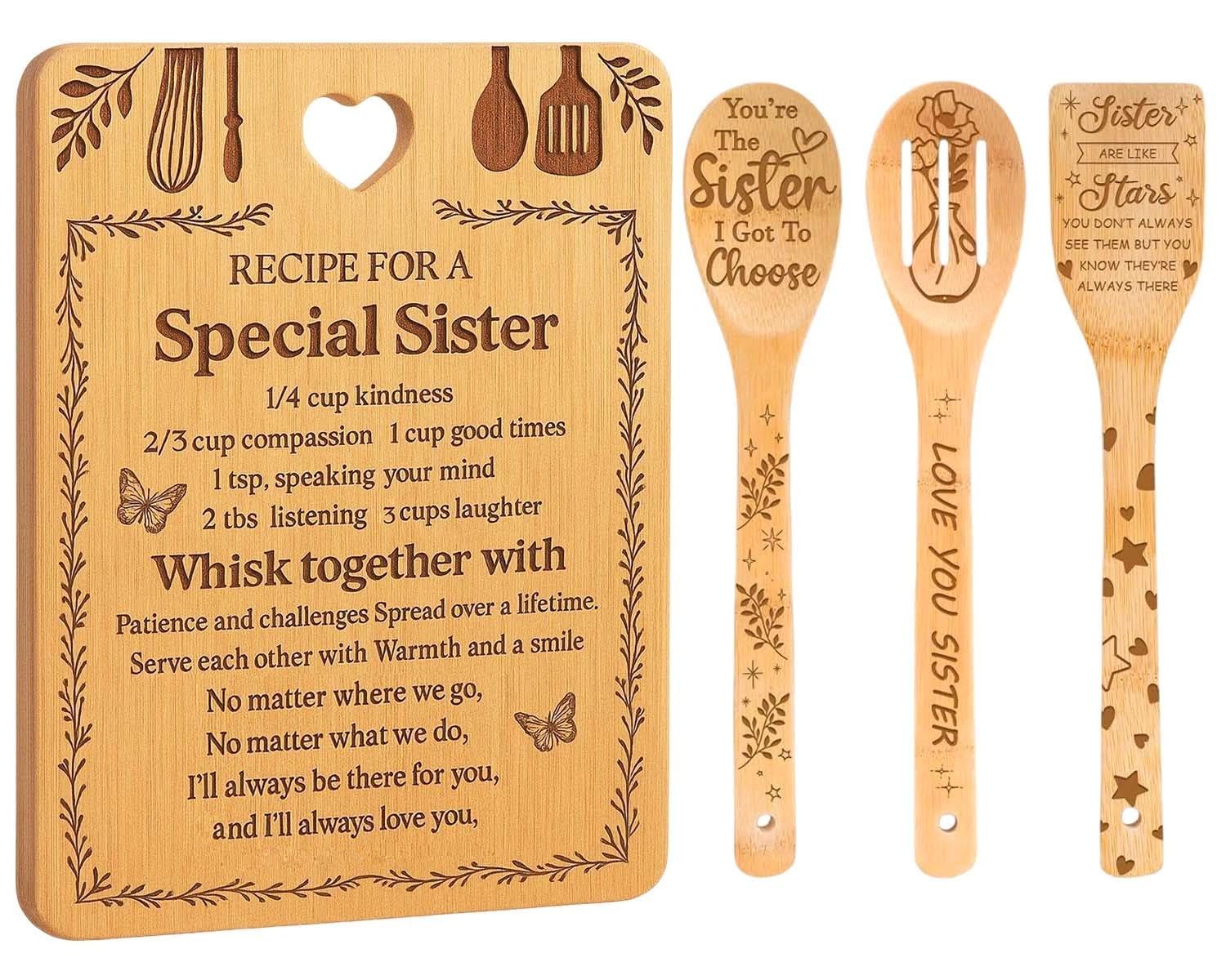 Gifts for Sister- Birthday Gifts for Sister from Sister Brother, Handmade Bamboo Cutting Chopping Board Set, Unique Sister Birthday Christma Gifts, Creative Kitchen Presents for Sister