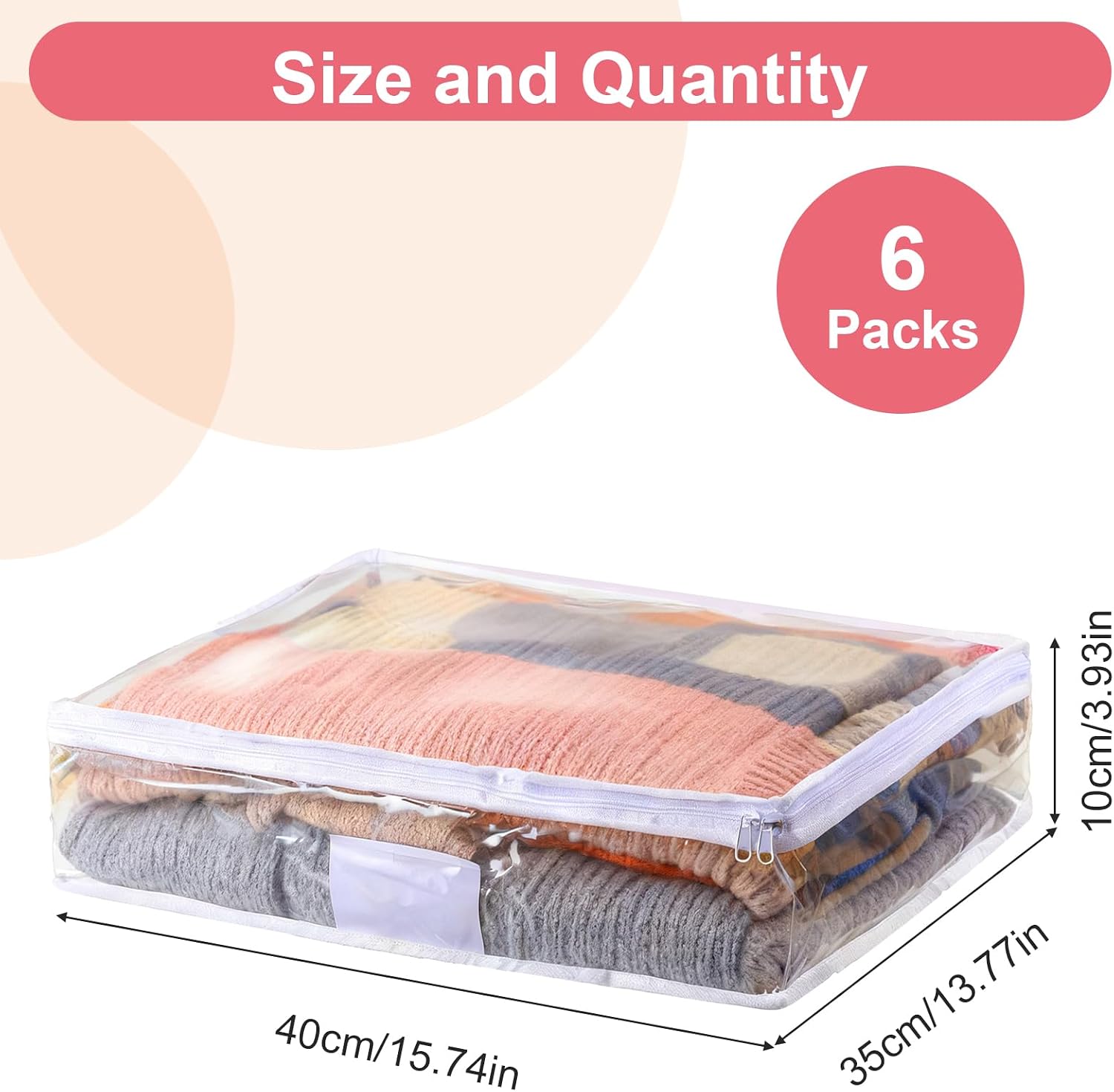 Kifmurase 6Pcs Clear Storage Bags, Plastic Blanket Storage with Zipper, Moving Bags, Closet Organizers for Comforter, Clothes, Blankets, Sweater, Bed Sheet, Bedding (15.7 x 13.8 x 3.9 Inch)
