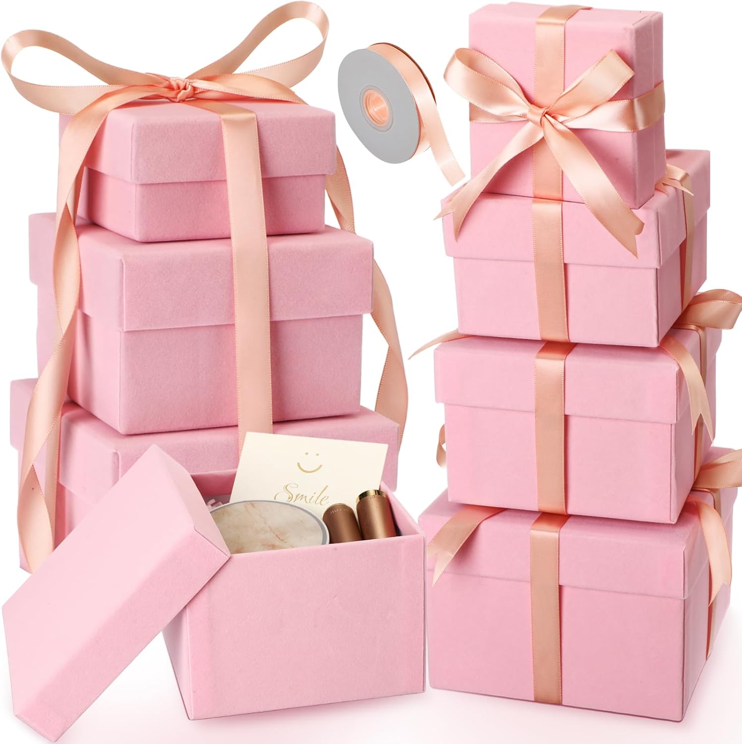 Fulmoon 8 Pcs Nesting Gift Boxes with Lids Ribbon Velvet