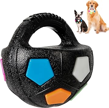 Dog Toy Ball with Handle, Toss and Fetch Play, Interactive Ball for Dogs Playing, Squeaky Floating Black