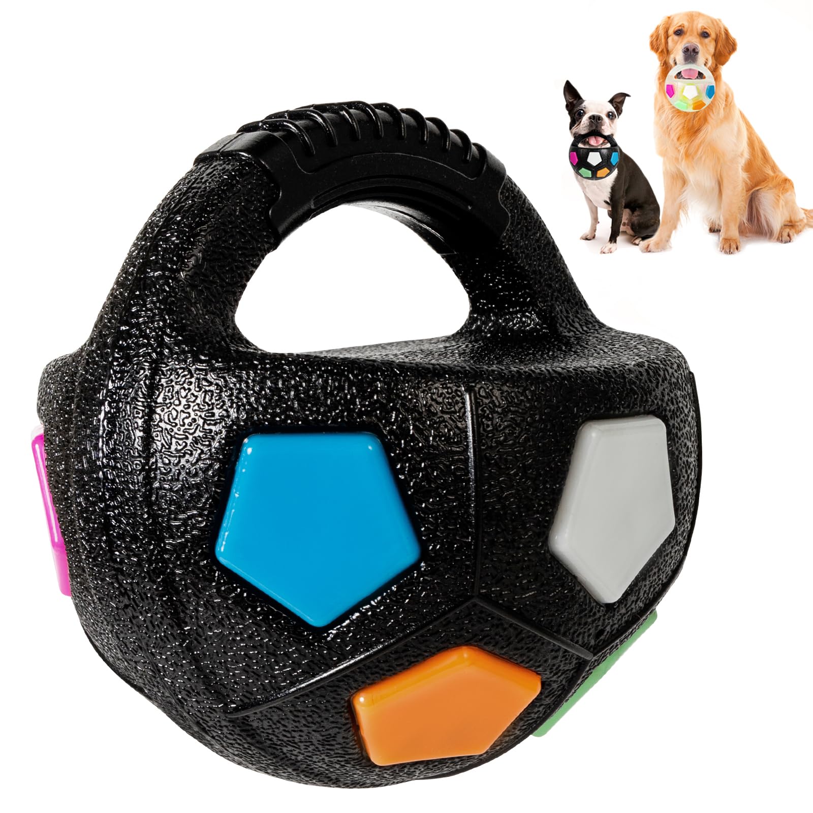 YOOGAO Pet Dog Toy Ball with Handle, Toss and Fetch Play, Interactive Ball for Dogs Playing, Squeaky Floating (Black)