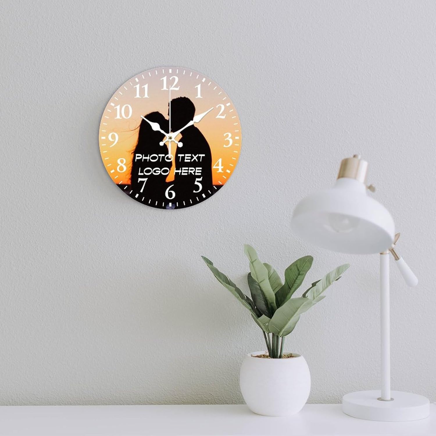 Personalized Clocks with Your Photo Text Logo, Customized PVC Wall Clock Non Ticking Company Home Decor, Gift for Mom, Couple, Friends, 11.8in