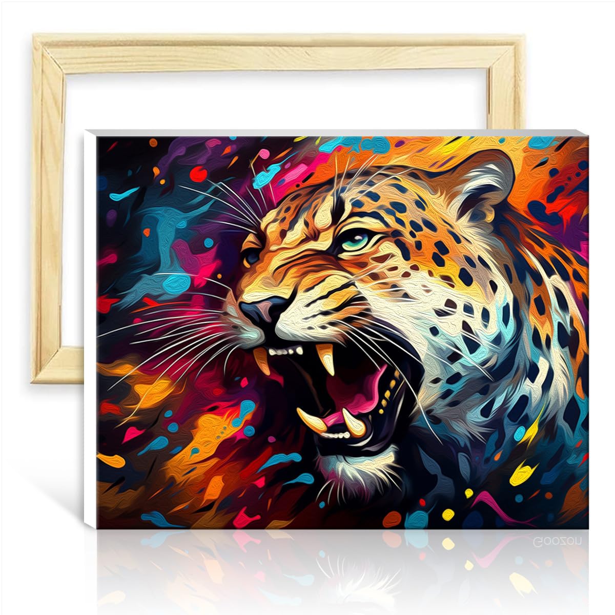 TANGFEIY Paint by Numbers Leopard Beginner and Kids Acrylic Oil Painting by Numbers with Brushes and Acrylic Pigment Creative Style Arts Crafts with Frame(40x50cm) — image 1