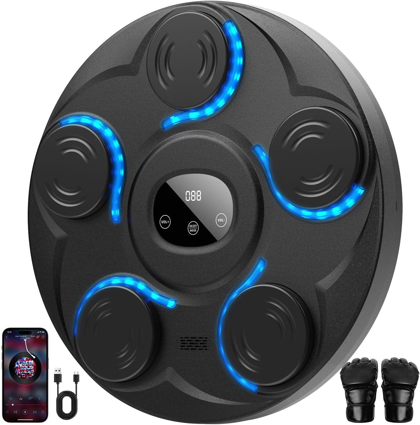 Music Boxing Machine,Bluetooth Smart Traineing with Boxing Gloves,Wall Mounted Music Punching Machine,5/6 Boxing Target Large Size Punching Machine for Adults Kids