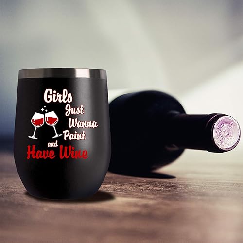 Miniatura 5 de Vaso divertido de vino negro para niñas de 12 onzas  Girls Just Wanna Paint and Have Wine  Tía, mujeres, niñas, regalos de novia, regalos de