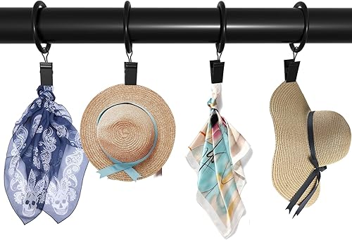 Miniatura 5 de Paquete de 44 anillos de cortina con clips, ganchos negros de 1 pulgada de diámetro interior, anillos de cortina de metal para colgar cortinas,