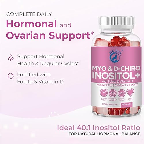 Miniatura 2 de Mr Ros Gomitas de inositol PCOS con folato y vitamina D - Mezcla de inositol Myo y D-Chiro, proporción 401, 60 gomitas de sabor fresa - Happy