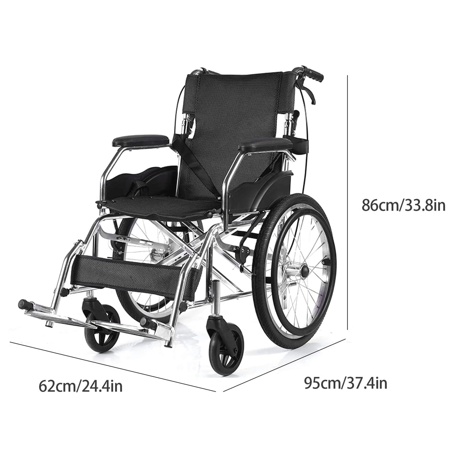 BKEKM Silla de Ruedas Sillas de Ruedas de Transporte Silla de Ruedas Manual Ligera Silla de Ruedas de aleación de Aluminio con Carga de Pedal Ajustable 100 kg / 220 LB Cómodo