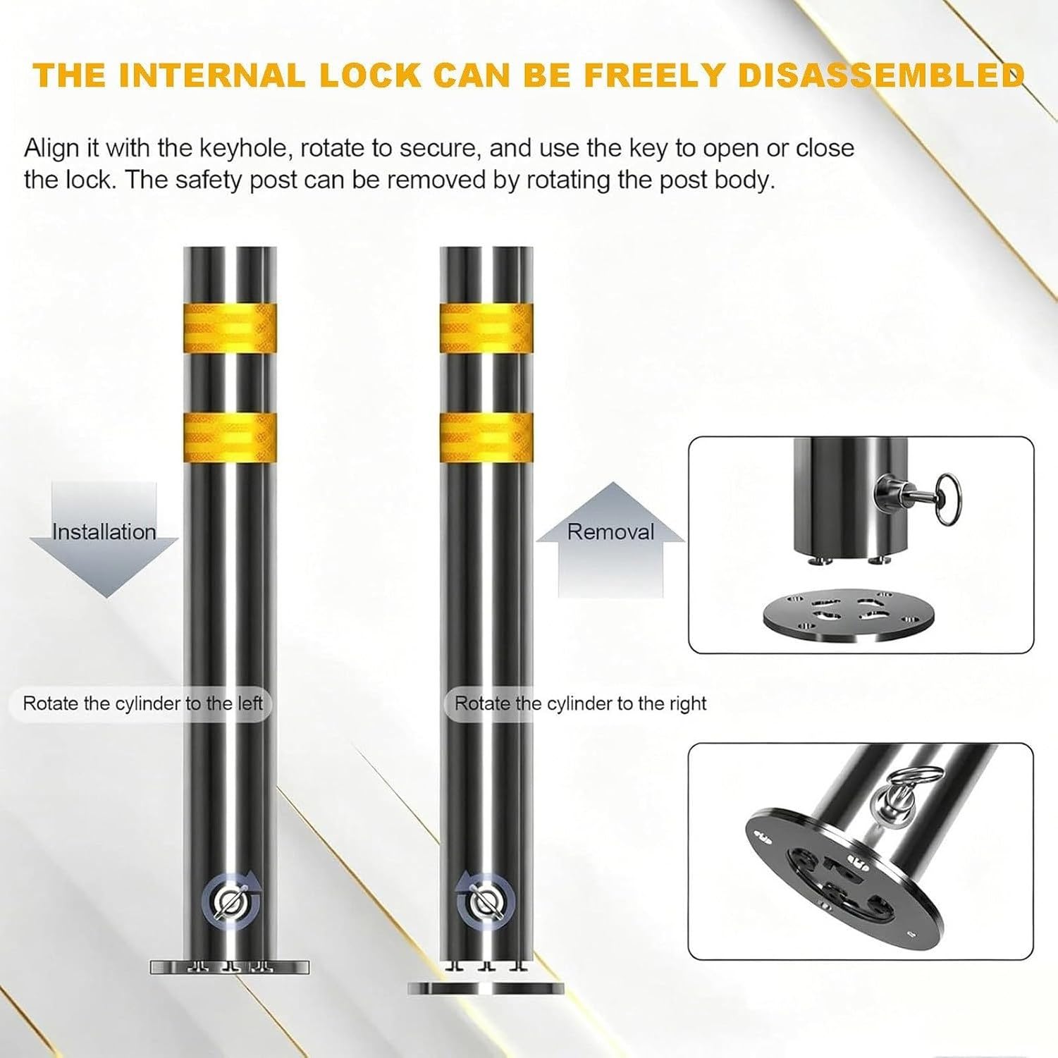 Postes de Estacionamiento de Acero Inoxidable, Barreras Anticorrosión con Banda Reflectante, Fáciles de Instalar para Rieles de Protección en Entradas de Vehícu, 1PCS, 1PCS
