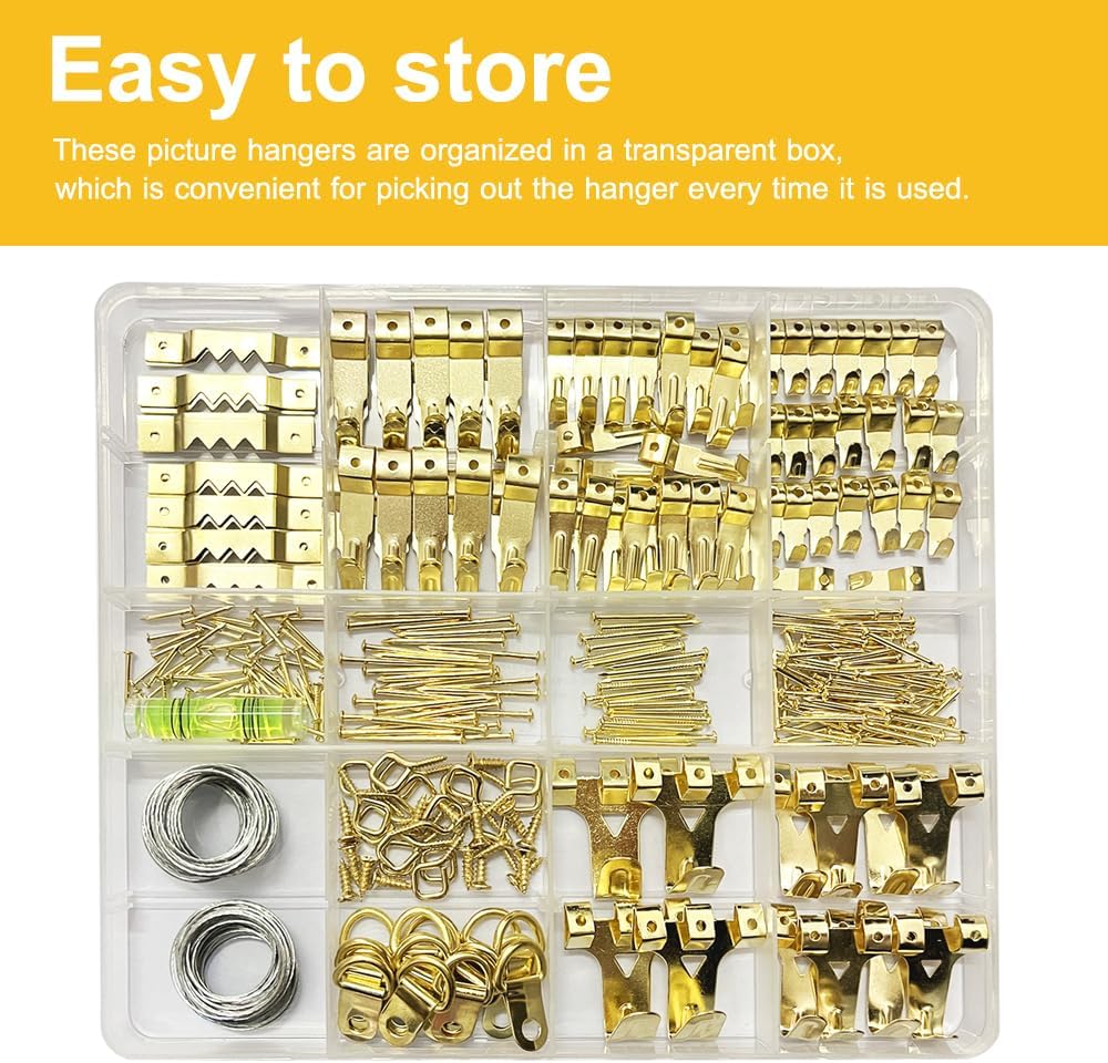 FUZANWJ 330pcs Picture Hangers Kit - Holds 10-75lbs, With Hanging Wire, Ring Hooks, D Rings, Sawtooth Hangers for Frame, Canvas, Mirror Decoration