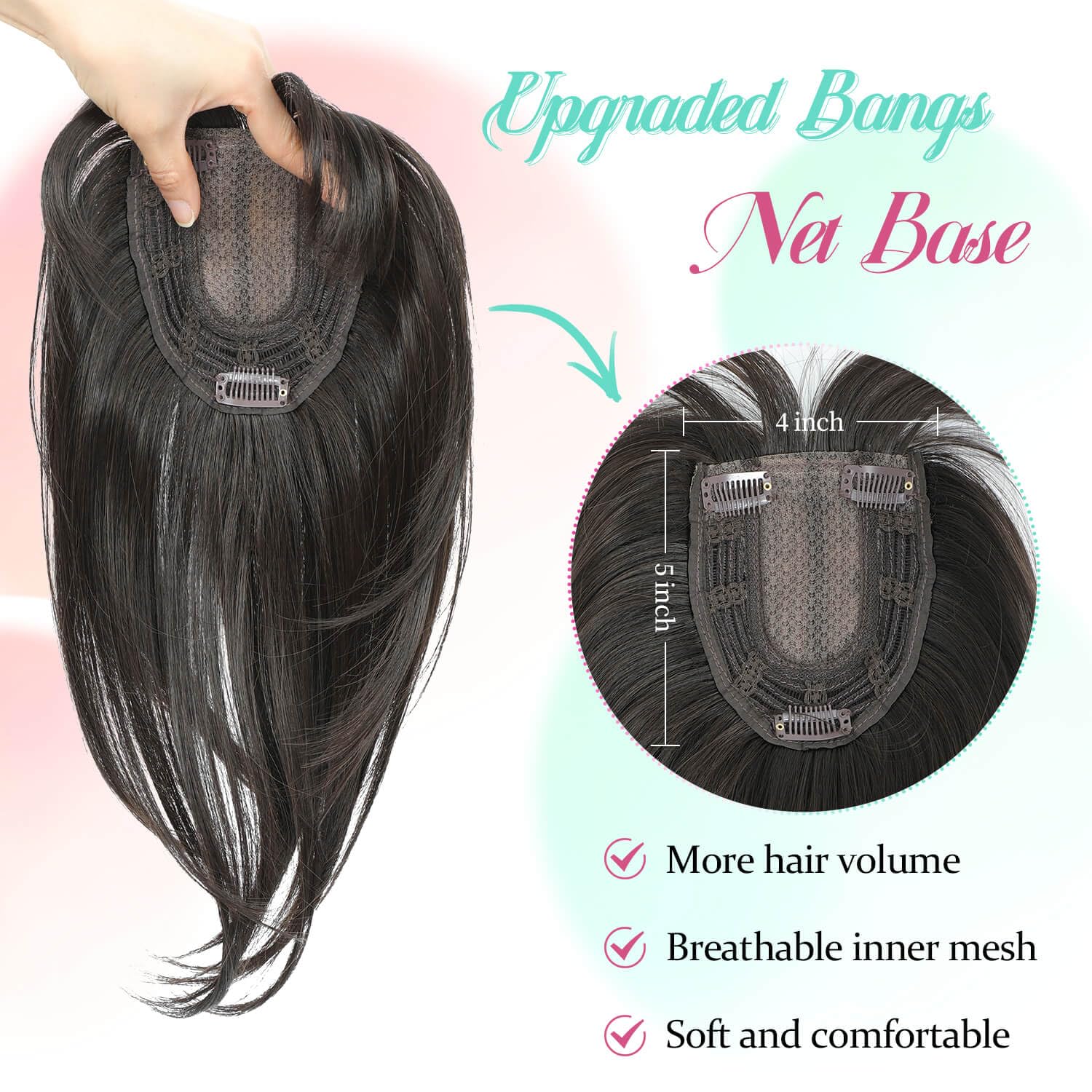 Peonymebeauty Fake Bangs Hair Toppers for Women 4"X5" Base Topper with 360°Clip in Fringe for Hair Loss 12 Inch Synthetic Fiber Wiglets Ladies Straight Hairpieces for Daily Use Add Volume(Dark Brown) - Image 4