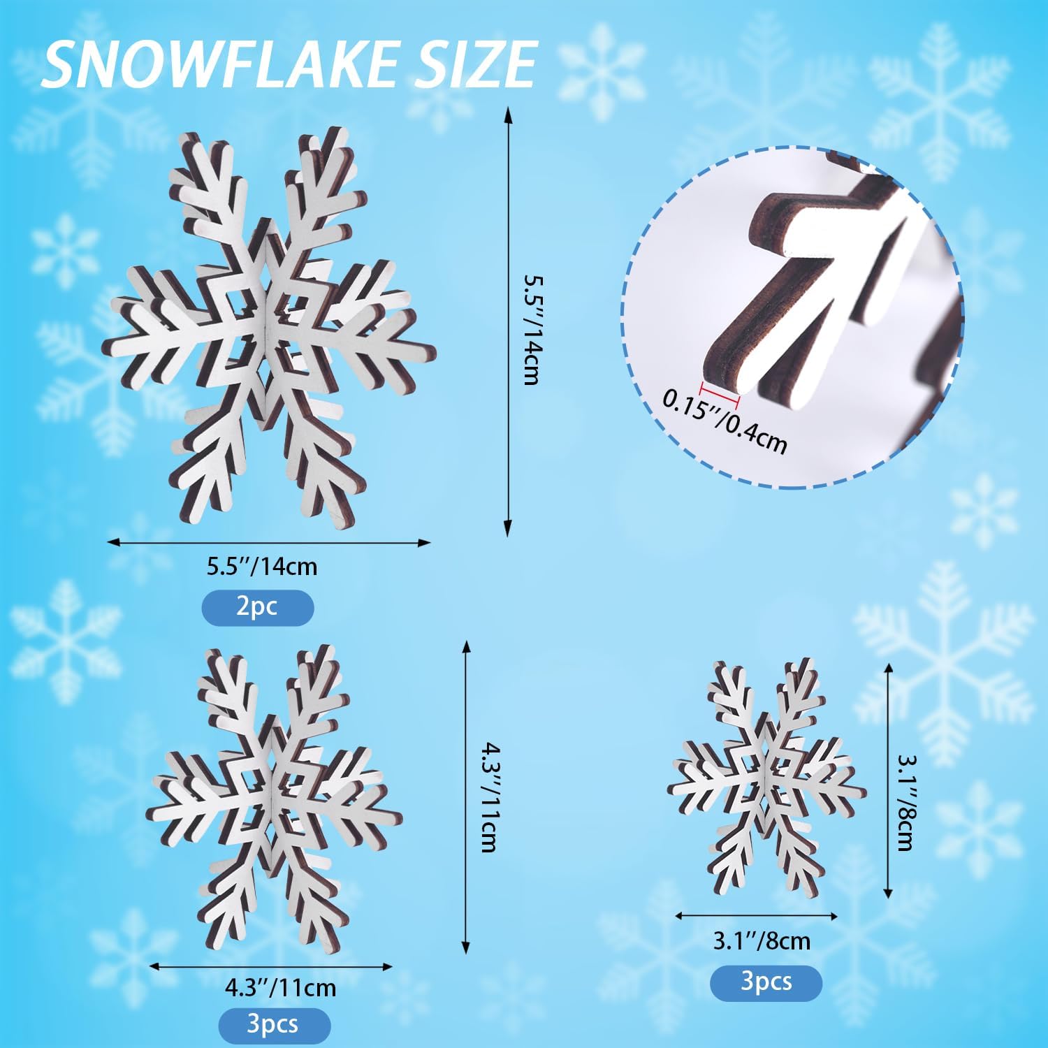 16 Pcs 3D Snowflake Christmas Table Decorations, Wooden White Winter Snowflake Christmas Decor Tabletop Centerpiece Signs for Xmas Festival Home Party Decoration (3 Sizes) image 2