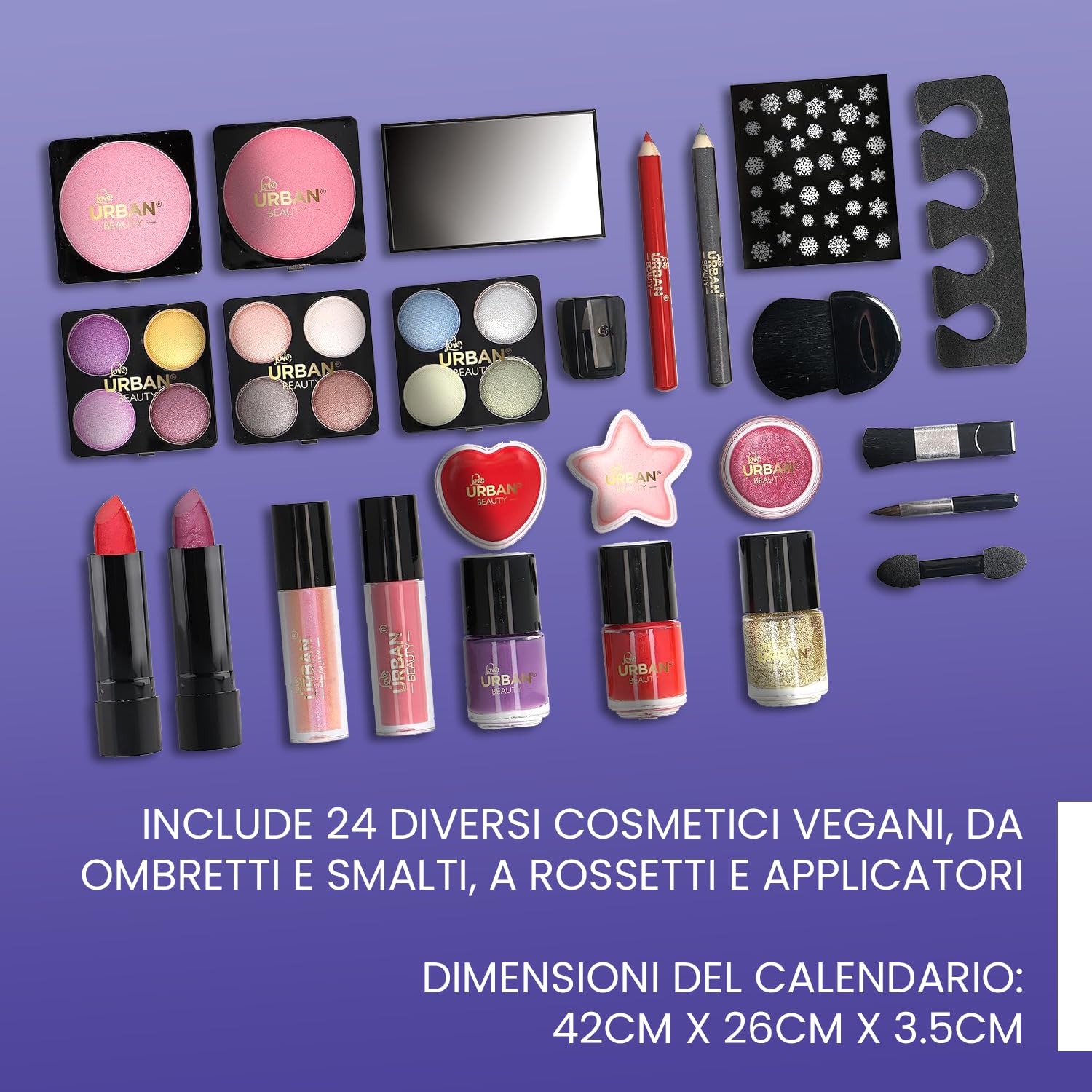 Love Urban Beauty Calendario dell'Avvento Trucco Vegano - Calendario dell'Avvento Beauty 24 Giorni - Set Regalo Cosmetici per Donne e Ragazze - Calendario dell'Avvento di Natale