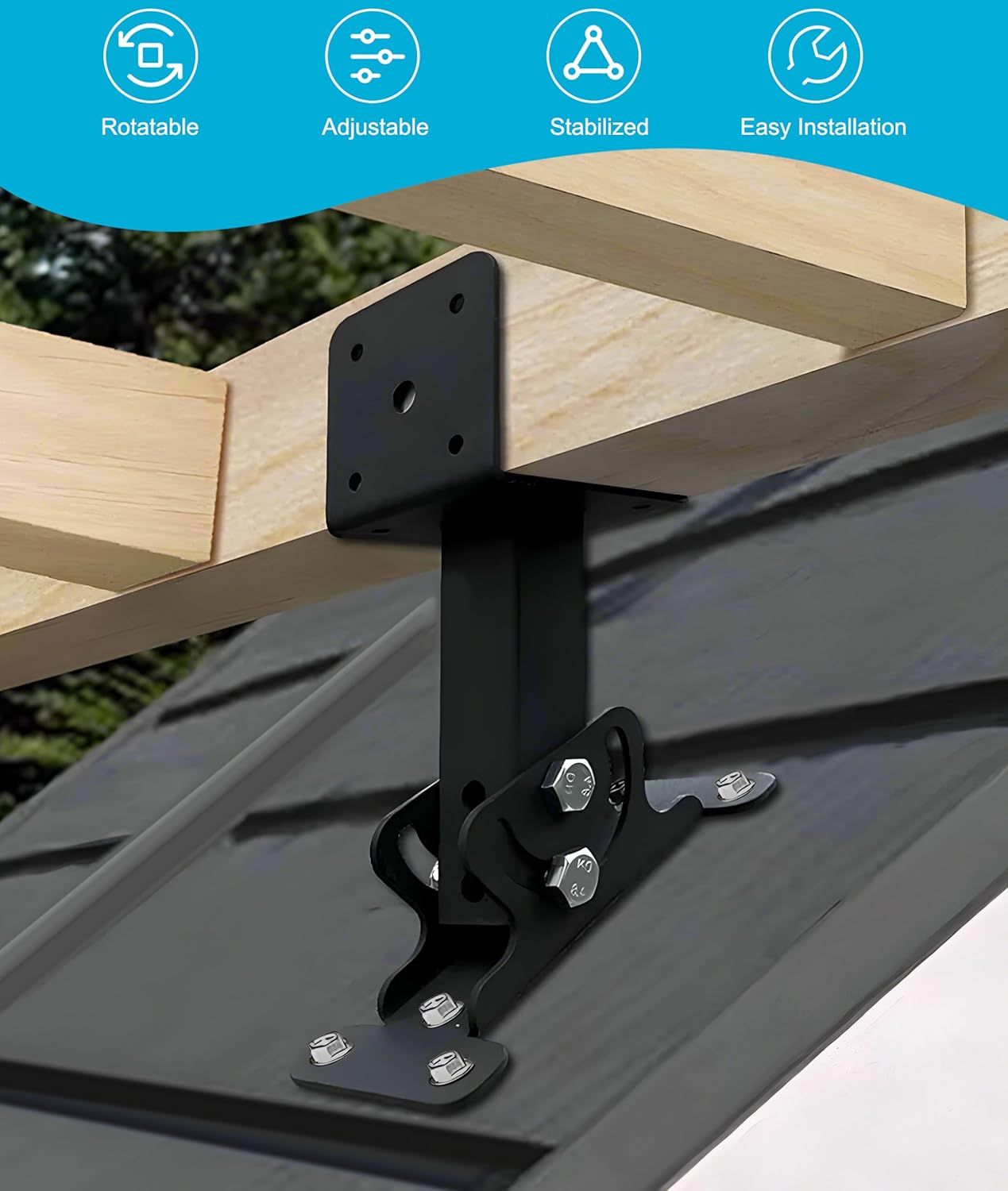 Roof Riser Brackets, 0‑180 Degrees Adjustable Pergola Roof Riser Beam Brackets, Heavy Duty Roof Mount Brackets, Pergola Support Brackets for Roof, Gazebos, Pergolas