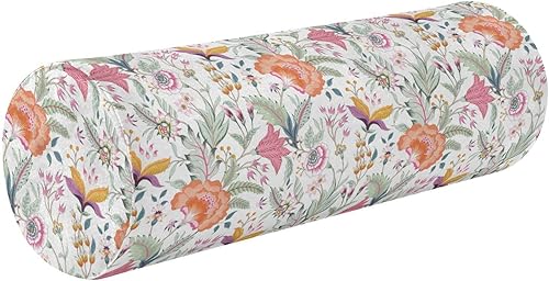Fantasy Floral Jacobean Embroidery Yoga Meditation Bolster Pillow Sleep Neck Roll Pillow Round Pillow Inserts Cylinder Throw Pillows