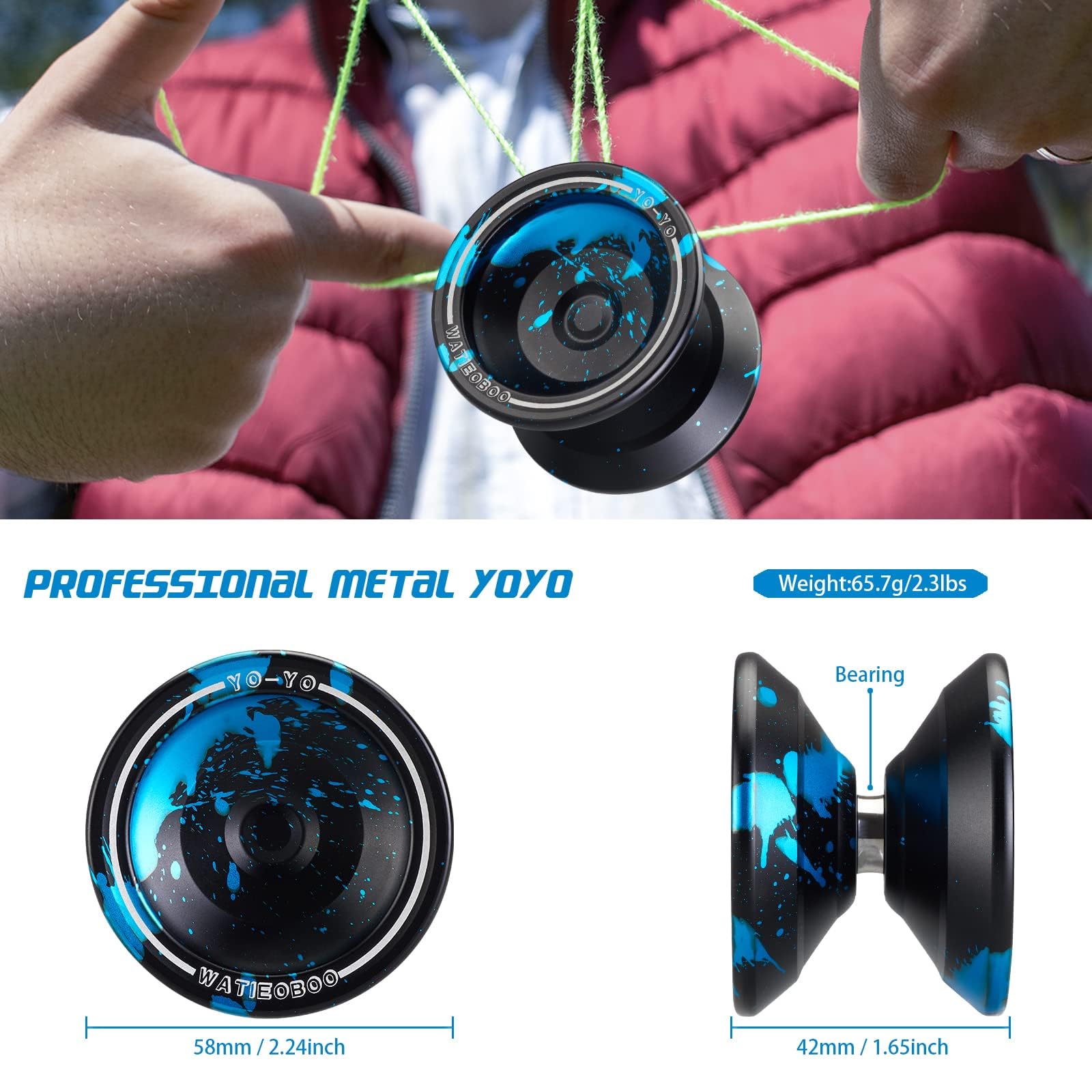 WATIEOBOO WA-01 Dual-Mode Metal Yo-Yo - Beginner Friendly Responsive System for Kids & Unresponsive Trick Yoyo for Adults, Competition-Ready with Gloves, Case & 10 Strings