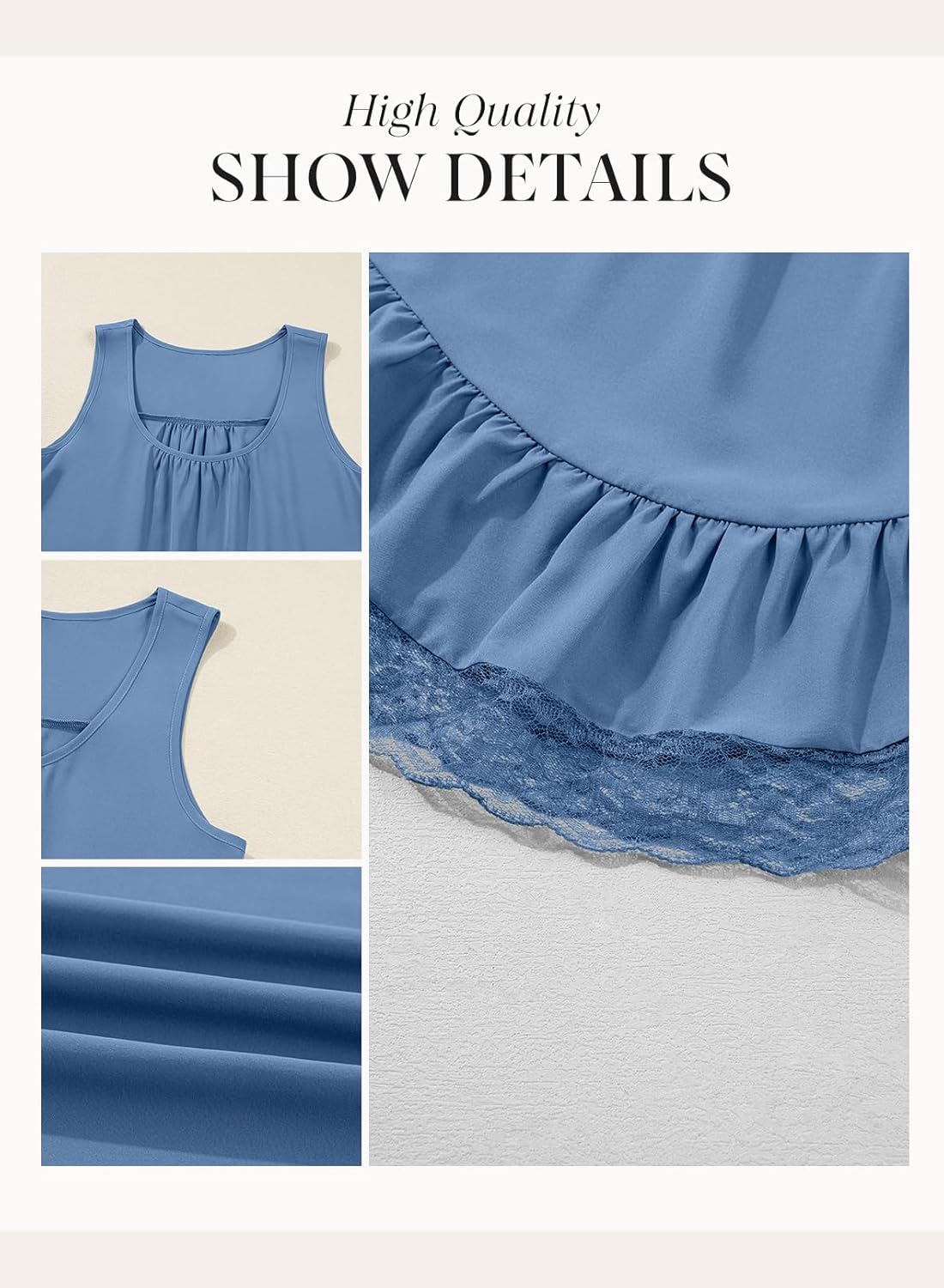 Dokotoo Casual Tank Tops for Women 2026 Round Neck Camisole Top Ruffled Hem Shirt Lace Trim Loose Summer Tops - Image 6