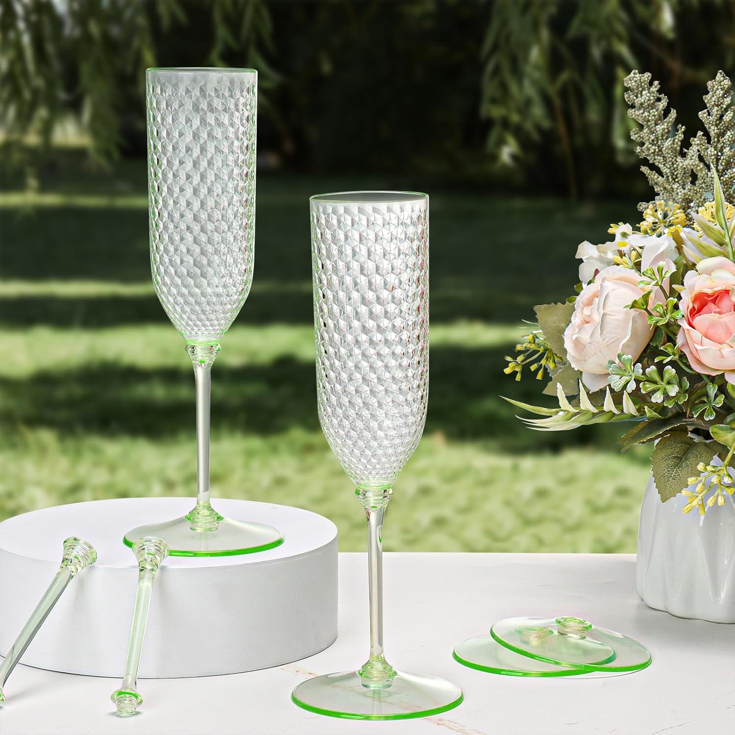 XUWAIDSGN 24 Pack Green Detachable 2 piece Champagne Flutes 5.5 Oz Unbreakable Plastic Mimosa Disposable Champagne Glasses Drinking Cups Stemmed Reusable Wine Toasting Glasses for Wedding - Image 7
