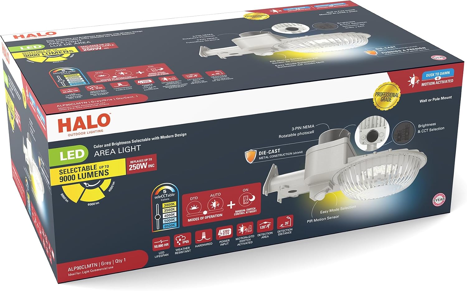 HALO ALP 250-Watt Equivalent 9000 Lumen Gray Finish Dusk to Dawn Integrated LED Area Security Light
